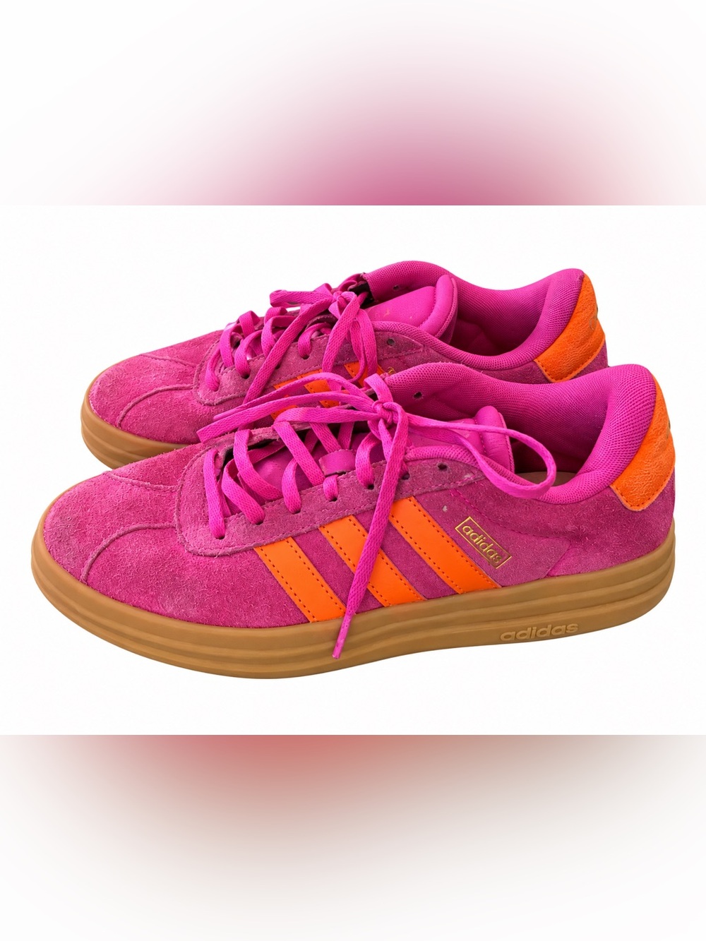 Adidas VL Court Bold Women 7.5 Pink Orange Suede Platform Sneakers JQ5636